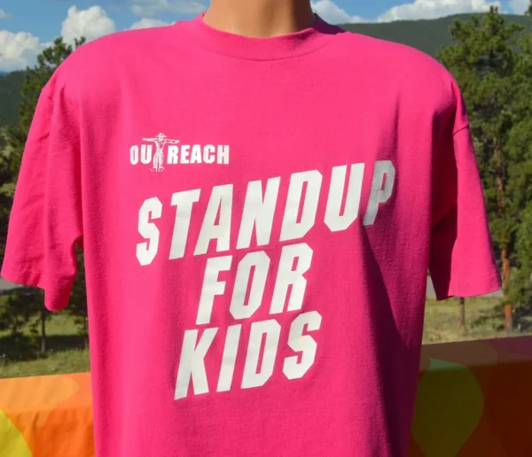 vintage 90s t shirt glow in the dark STAND UP homeless charity tee XL Large pink