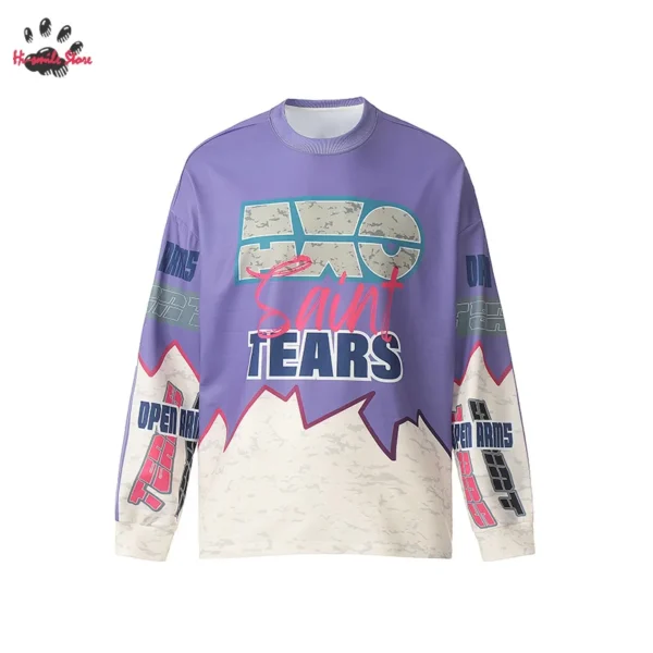 Men Woman Hip Hop Loose Letter Print Retro High Street Casual Saint Tears Long Sleeve T-shirts Best Quality New Top Tees