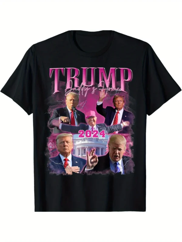 Take America Back Daddy's Home Trump Pink Bootleg Style T-Shirt 2024 -DJT -Trump -Trump Survived -USA Freedom -Donald J. Trump