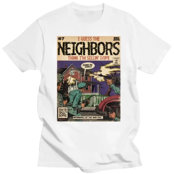 J Cole - Neighbors Comic Book Parody T-shirt Band Cole Music Tour Graphic T Shirt Men Harajuku Punk Hip Hop T-shirts Unisex Tops