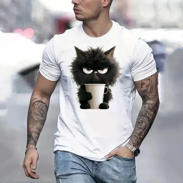 Funny 3D Cartoon Cat Print T Shirt For Men Fashion Graffiti Harajuku Animal T-Shirts Casual O-neck Short Sleeve Summer Loose Top