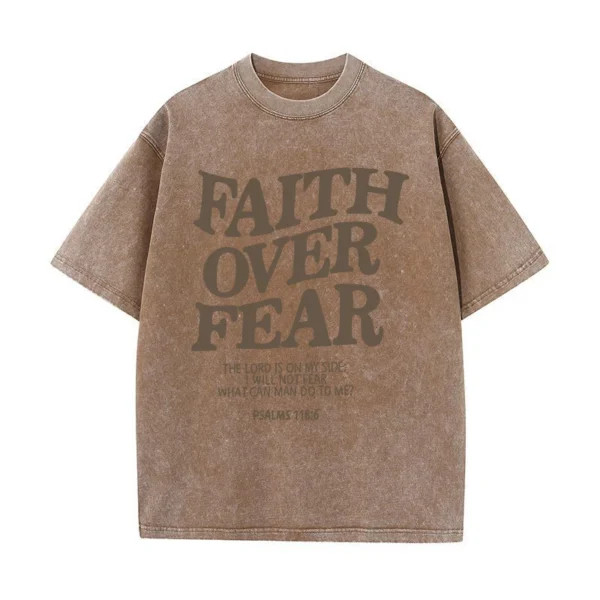 FAITH OVER FEAR Letter Slogan T-shirts for Women Men Popular Positive Quotes T Shirts Christianity Jesus Gift Cotton Tees Tops