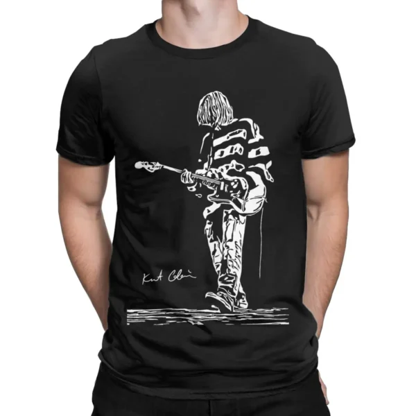 Kurt Cobain Guitar Men's T Shirts Cool Tee Shirt Short Sleeve Crewneck T-Shirt 100% Cotton Classic Clothing