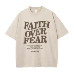 FAITH OVER FEAR Letter Slogan T-shirts for Women Men Popular Positive Quotes T Shirts Christianity Jesus Gift Cotton Tees Tops