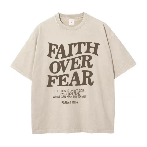 FAITH OVER FEAR Letter Slogan T-shirts for Women Men Popular Positive Quotes T Shirts Christianity Jesus Gift Cotton Tees Tops