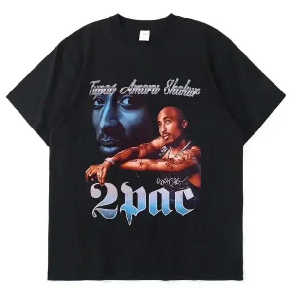 2024 Summer Fashion T-shirt Rapper Tupac Tops Hip Hop Streetwear Oversized Short Sleeves Tee Shirt Men Women Cotton T Shirt