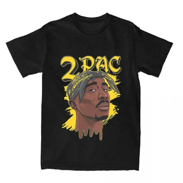 2PAC Rapper T-Shirt Summer Musician Yellow Y2K Funny T Shirts Pure Cotton Hip Hop Tshirt For CoupleShort-Sleeve Design Top Tees