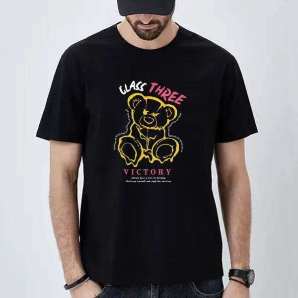 Fashion Bear Printed t-shirt 100% Cotton sport T shirt Loose and breathable Fashion Tshirts Mens Casual Harajuku style Tees