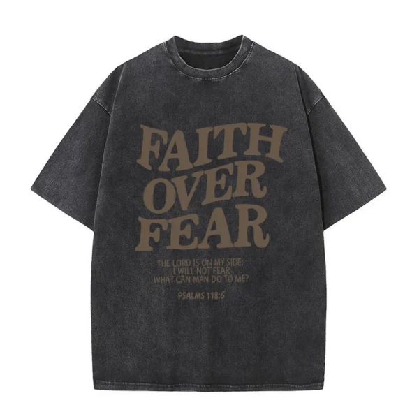 FAITH OVER FEAR Letter Slogan T-shirts for Women Men Popular Positive Quotes T Shirts Christianity Jesus Gift Cotton Tees Tops