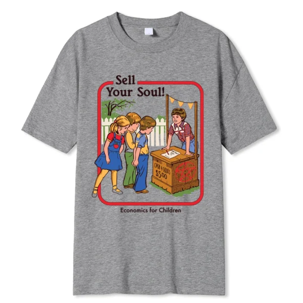 Horror Comic Series Sell Your Soul Economics For Children Men Tshirts Fashion T Shirts Loose Cotton Tee Clothing Street T-Shirt