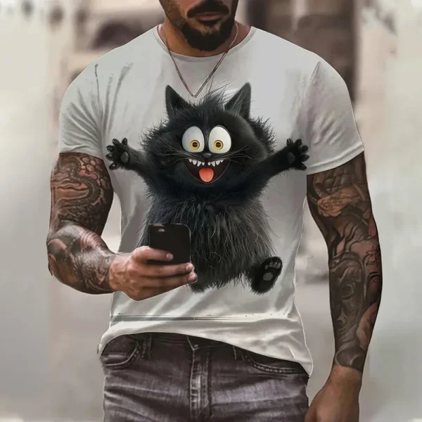 Funny 3D Cartoon Cat Print T Shirt For Men Fashion Graffiti Harajuku Animal T-Shirts Casual O-neck Short Sleeve Summer Loose Top