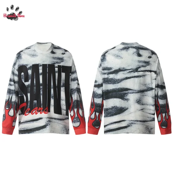 Retro Loose Fashion High Street Casual Saint Tears Long Sleeve T-shirts Men Woman Letter Print New Top Tees