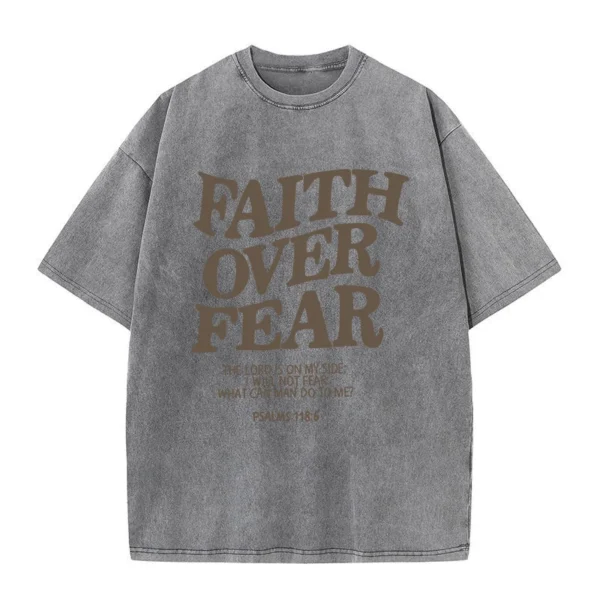 FAITH OVER FEAR Letter Slogan T-shirts for Women Men Popular Positive Quotes T Shirts Christianity Jesus Gift Cotton Tees Tops