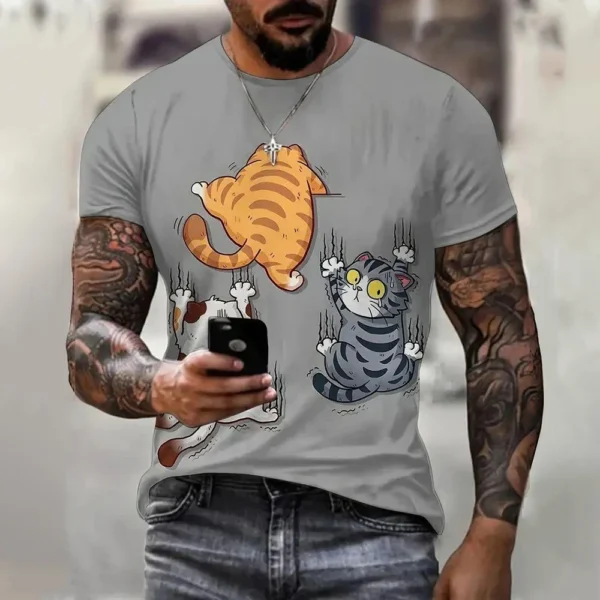 Funny 3D Cartoon Cat Print T Shirt For Men Fashion Graffiti Harajuku Animal T-Shirts Casual O-neck Short Sleeve Summer Loose Top