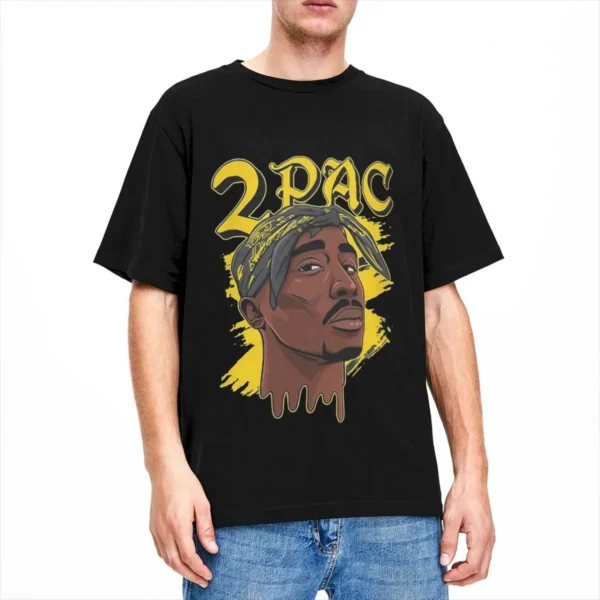 2PAC Rapper T-Shirt Summer Musician Yellow Y2K Funny T Shirts Pure Cotton Hip Hop Tshirt For CoupleShort-Sleeve Design Top Tees