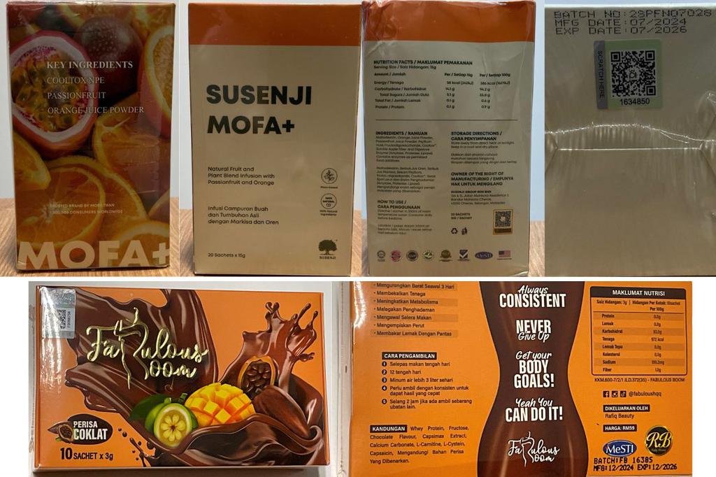 Two imported weight-loss foods containing banned substances were ordered to be removed from the shelves